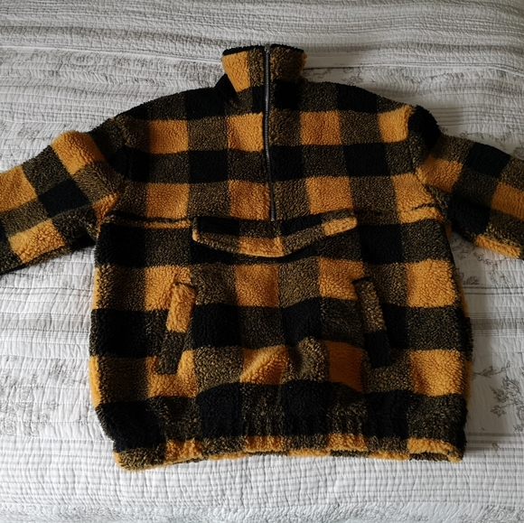 Checkered terry/teddy quarter zip jacket - Picture 1 of 7